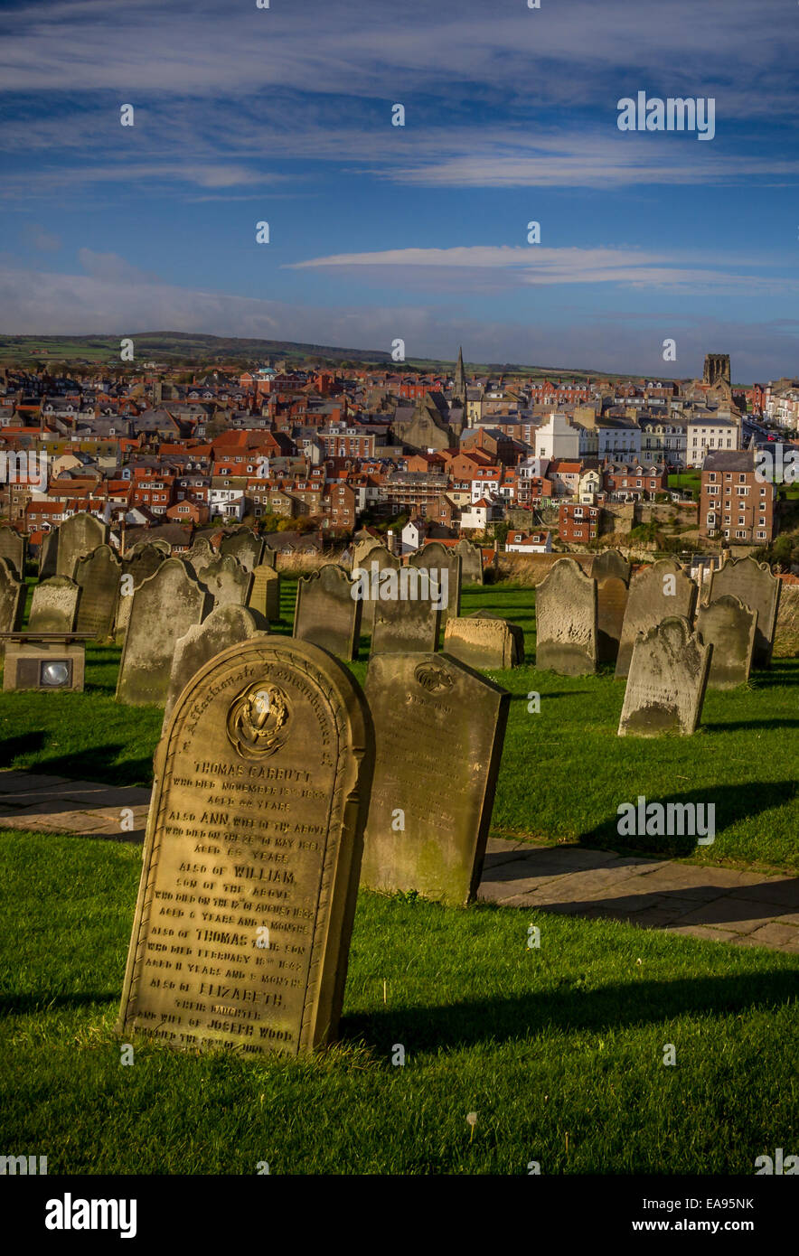 A view of Whitby from the gravestones near Whiby abbey, Yorkshire, UK Stock Photo
