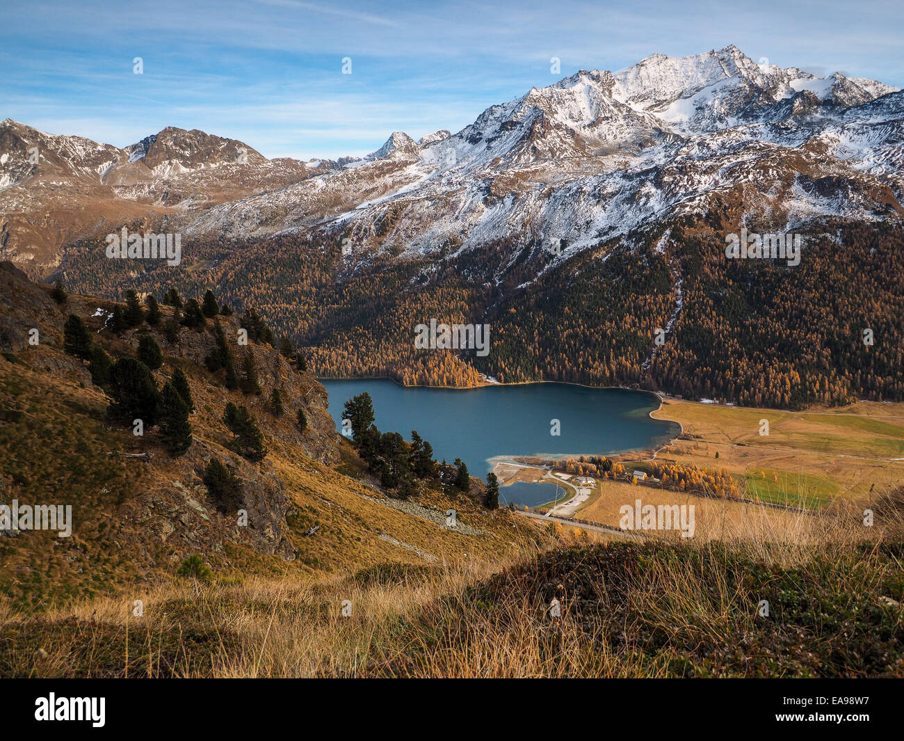 Lake in the Swiss Alps - Beautiful landscape in the Swiss Alps on a day ...