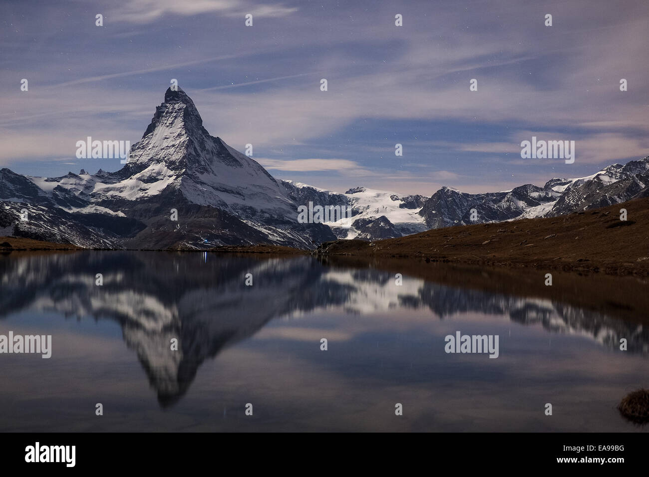 Matterhorn in early morning with relfection in StelliSee, Zermatt, Switzerland Stock Photo