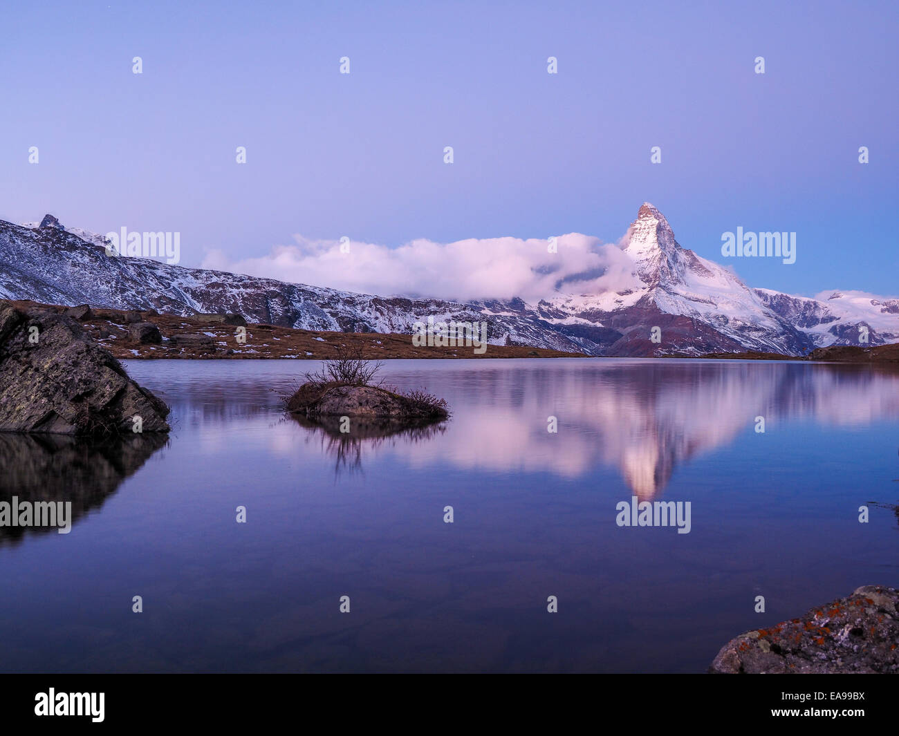 Matterhorn in early morning with relfection in StelliSee, Zermatt, Switzerland Stock Photo