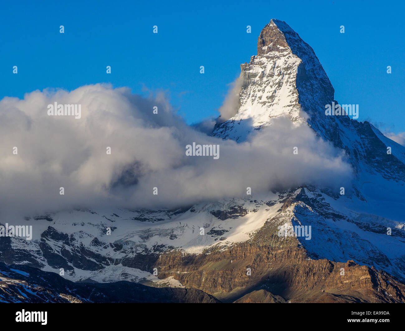 Matterhorn in early morning with relfection in StelliSee, Zermatt, Switzerland Stock Photo