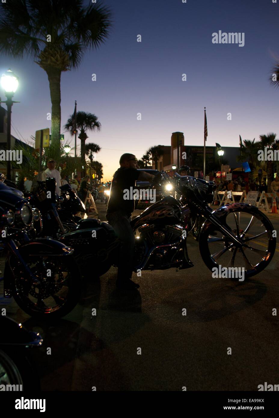 Custom V Twin Motorcycle Silhouette Biketoberfest 2014 Daytona Florida Stock Photo