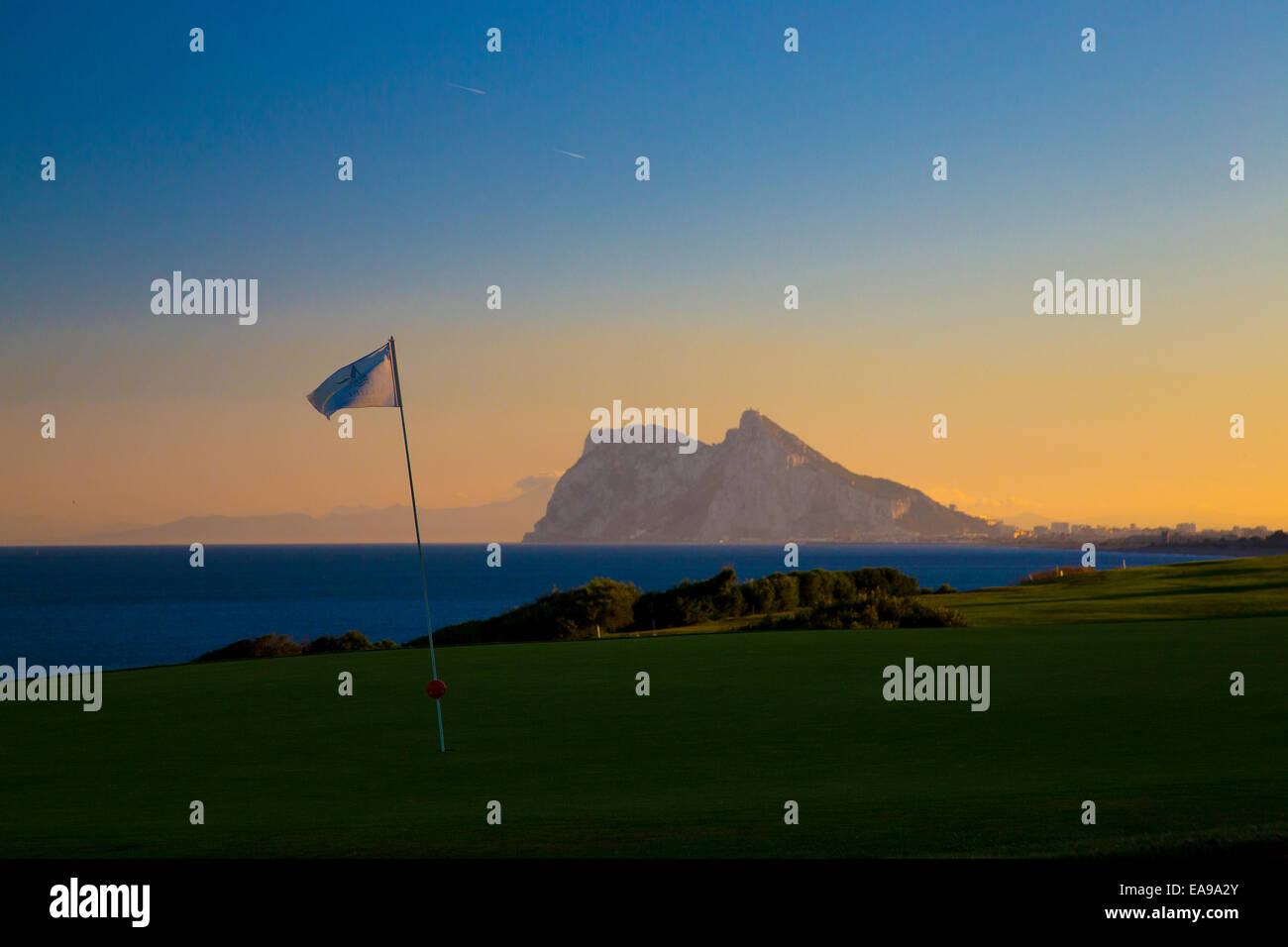 Rock of Gibraltar golf course Alcaidesa Stock Photo