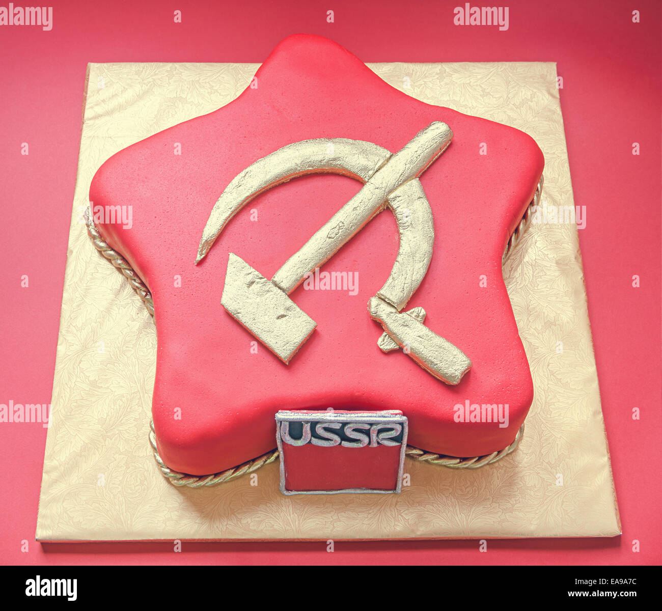 Details of a cake prepared for a party in the name of Soviet Union. Stock Photo