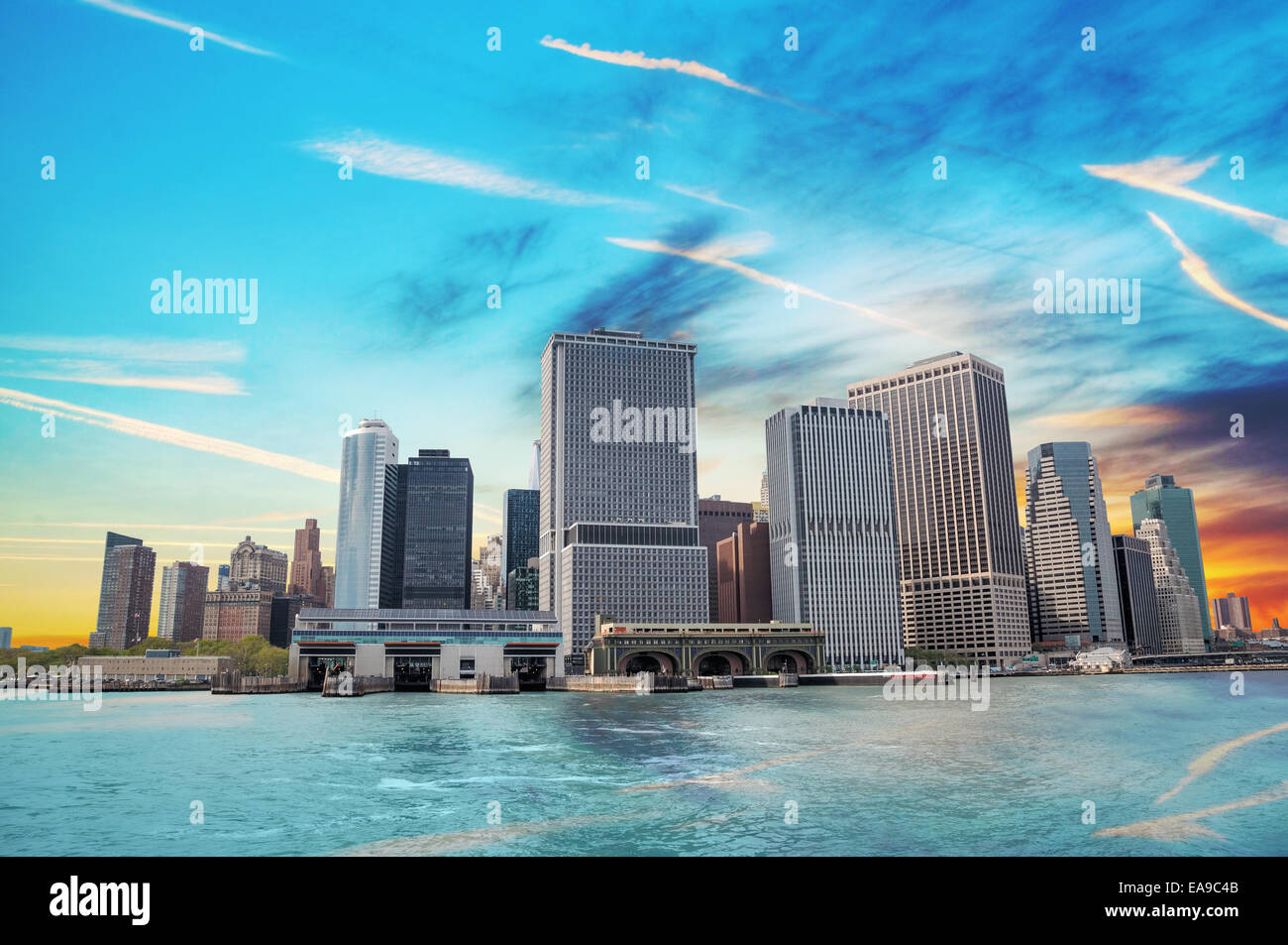 New York City cityscape in the evening Stock Photo - Alamy