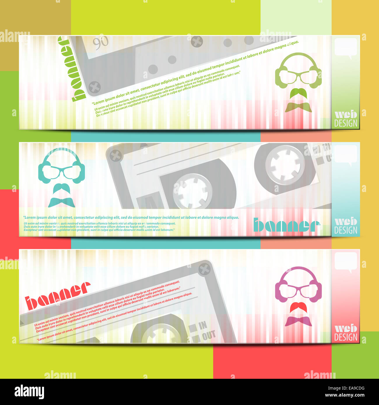 new set of paper labels with retro cassette tape. vector banner design Stock Photo