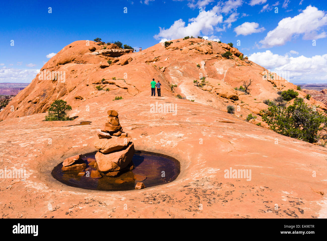 Rock cairn at Upheaval Dome hiking trail. Canyonlands National Park, Island in the Sky region. Utah, USA. Stock Photo
