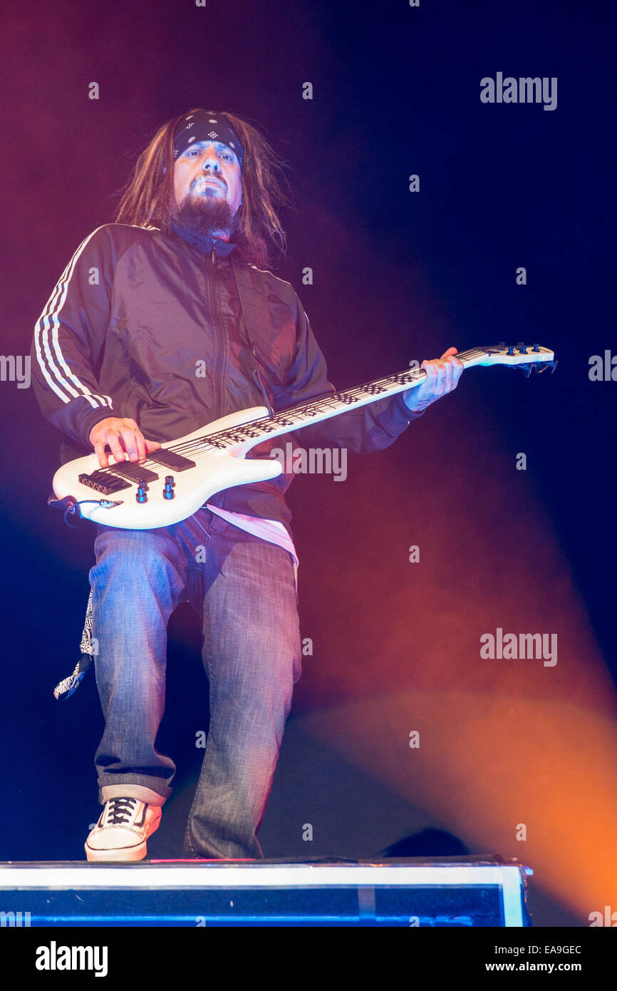 Madison, Wisconsin, USA. 8th Nov, 2014. Bassist REGINALD ''FIELDY'' ARVIZU of the band Korn performs live at the Alliant Energy Center in Madison, WIsconsin © Daniel DeSlover/ZUMA Wire/Alamy Live News Stock Photo