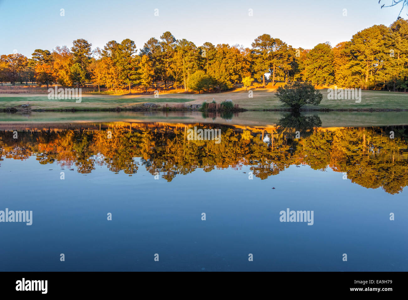 The serene beauty of sunset at the Stone Mountain Golf Club in Stone Mountain Park near Atlanta, Georgia, USA. Stock Photo