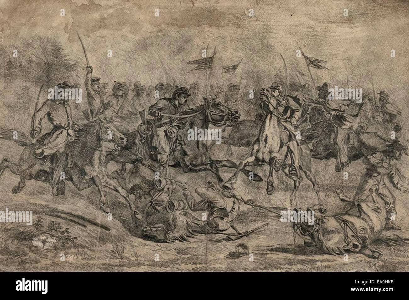 'Cavalry Charge Near Brandy Station, Virginia', a drawing by Edwin Forbes of '