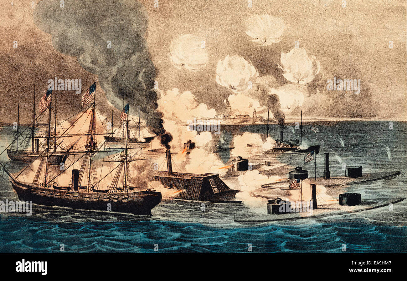Great naval victory in Mobile Bay, August 5th 1864 during the USA Civil War Stock Photo
