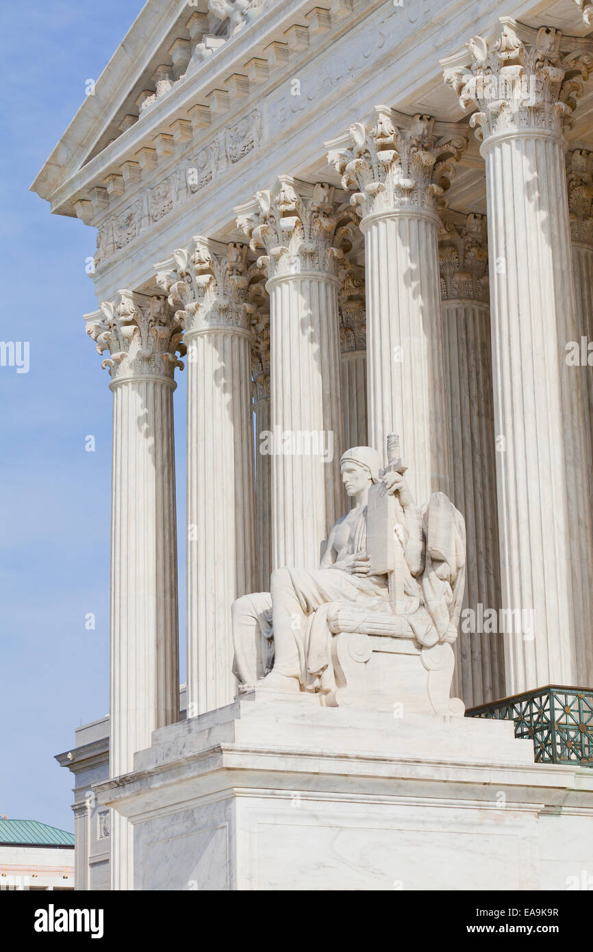 The Authority of the Law statue in front of the US Supreme Court building  - Washington, DC USA Stock Photo