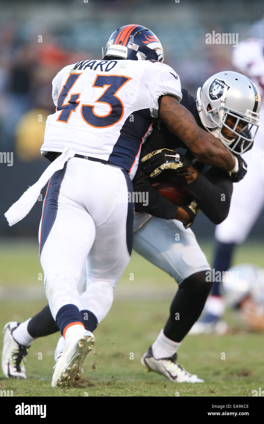 Denver Broncos (L-R) Malik Jackson, Aqib Talib, and T.J. Ward