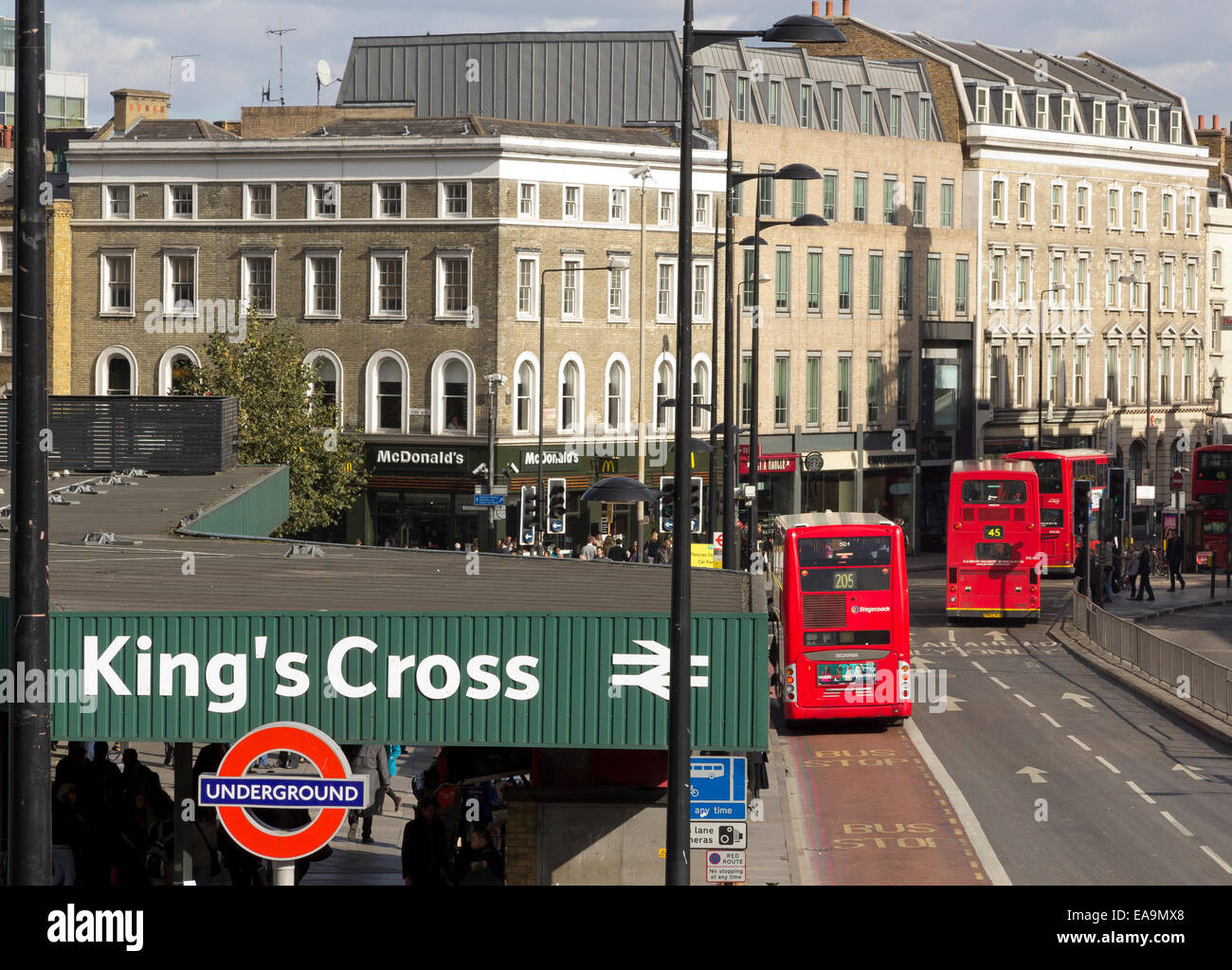 The scene outside the front of Kings Cross Station on the Euston Road