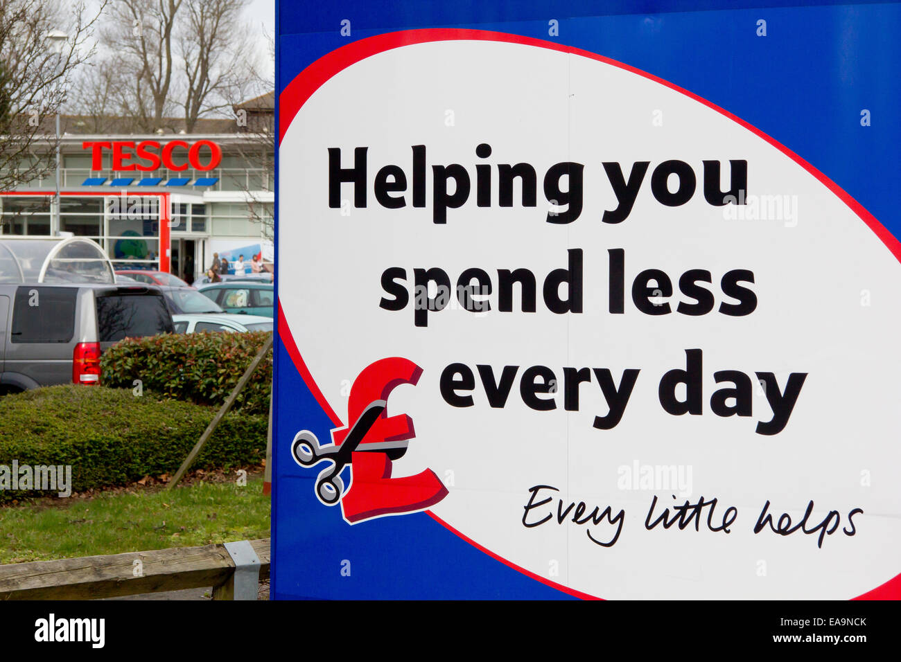Tesco store and advertising slogan, Helping you spend less every day