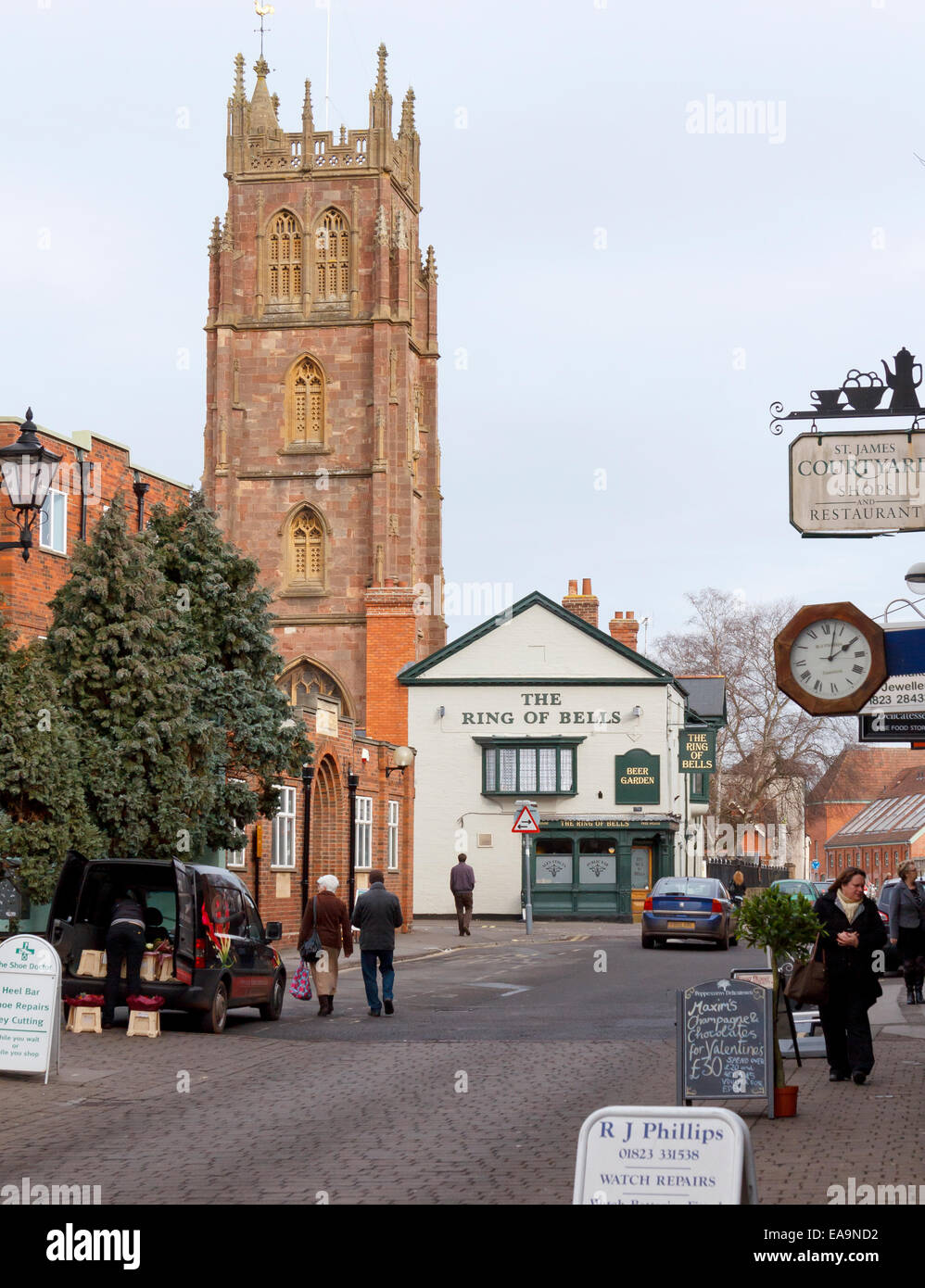 St James Street and St James Church, Taunton, Somerset. In the centre