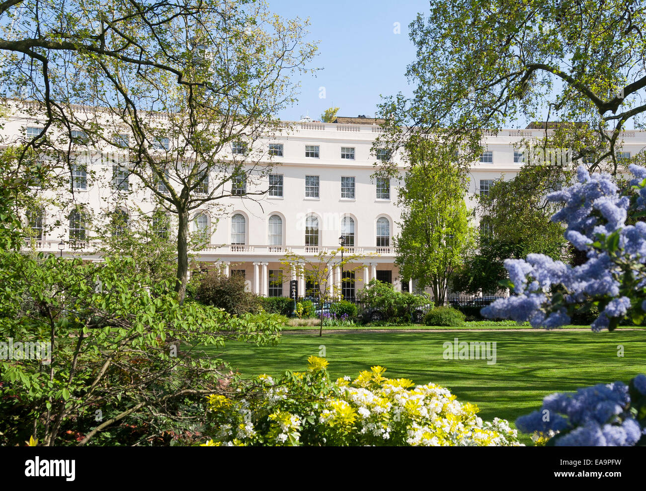 The gardens in front of John Nash's Regency architecture of Park