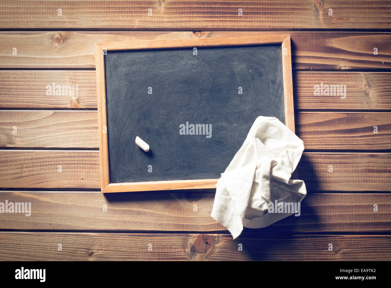 the blank blackboard and white chalk Stock Photo