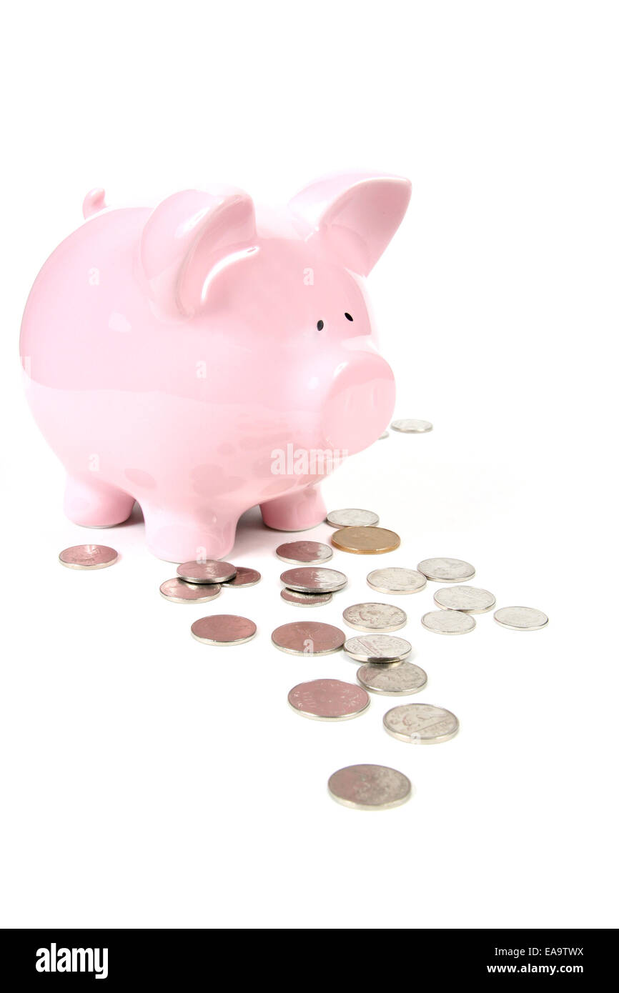Pink Piggy Bank on isoalted on white background Stock Photo - Alamy