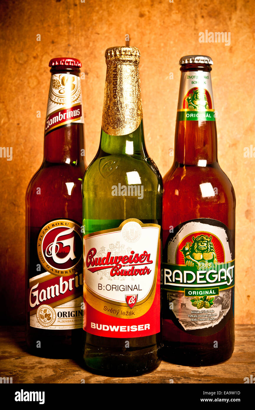 three bottles of Czech beer brands Stock Photo Alamy
