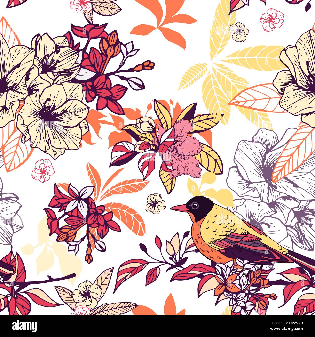 Seamless floral pattern with bird vector illustration Stock Vector ...