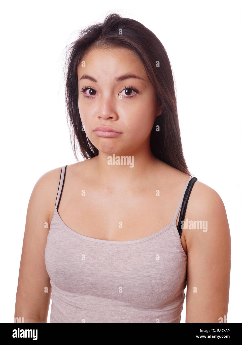 sad young asian woman pouting Stock Photo