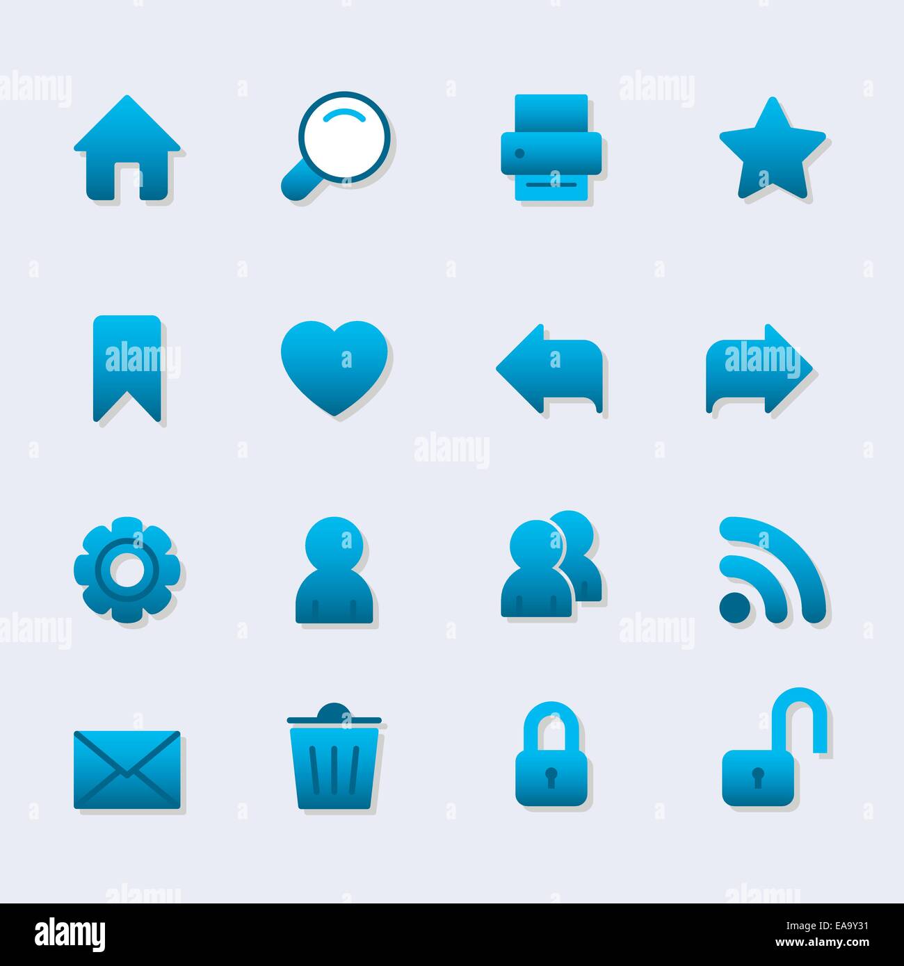 Basic iconset for web design, gradient with shadow isolated vector ...