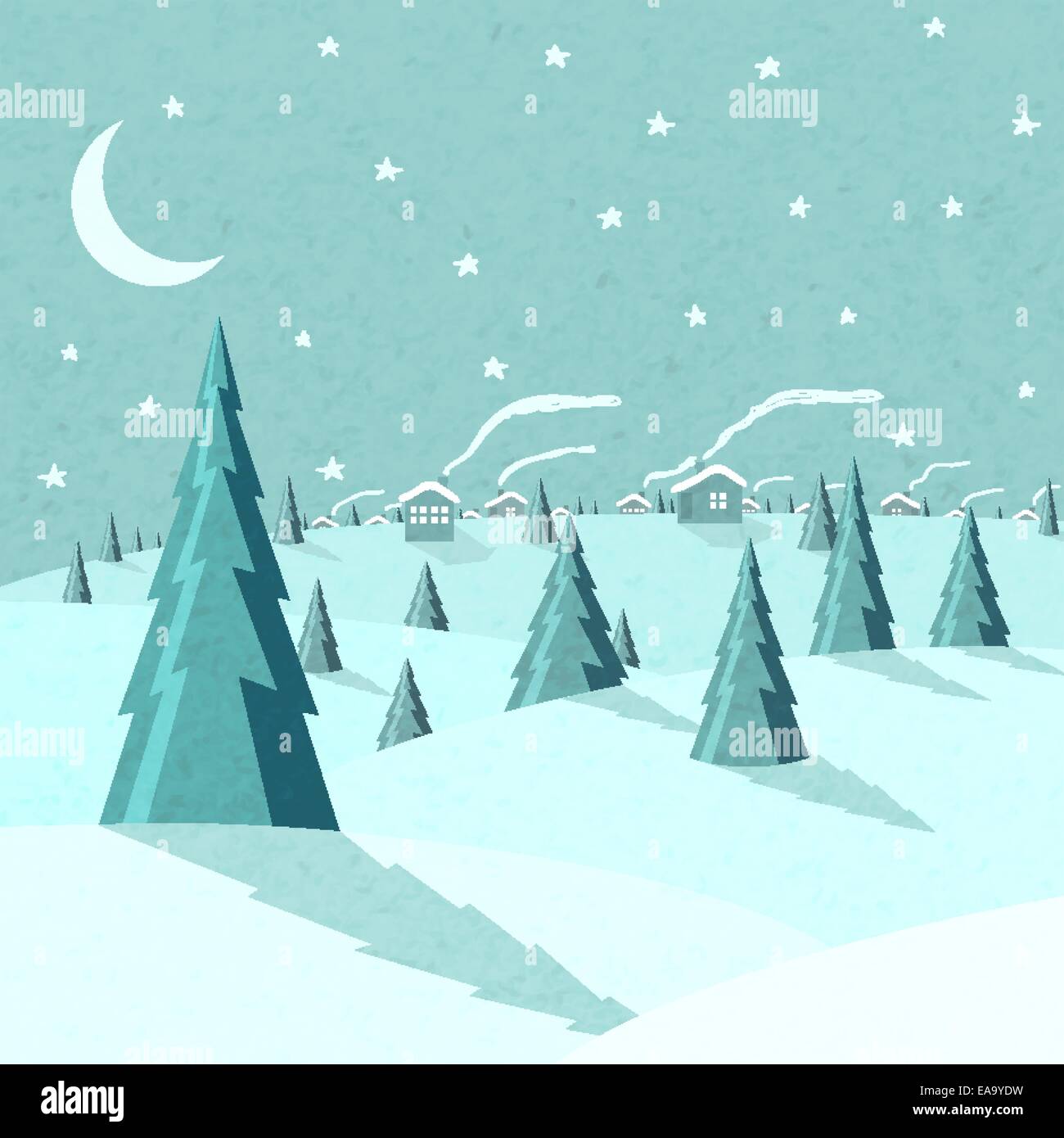 Winter landscape with snow moon and forest vector illustration Stock ...