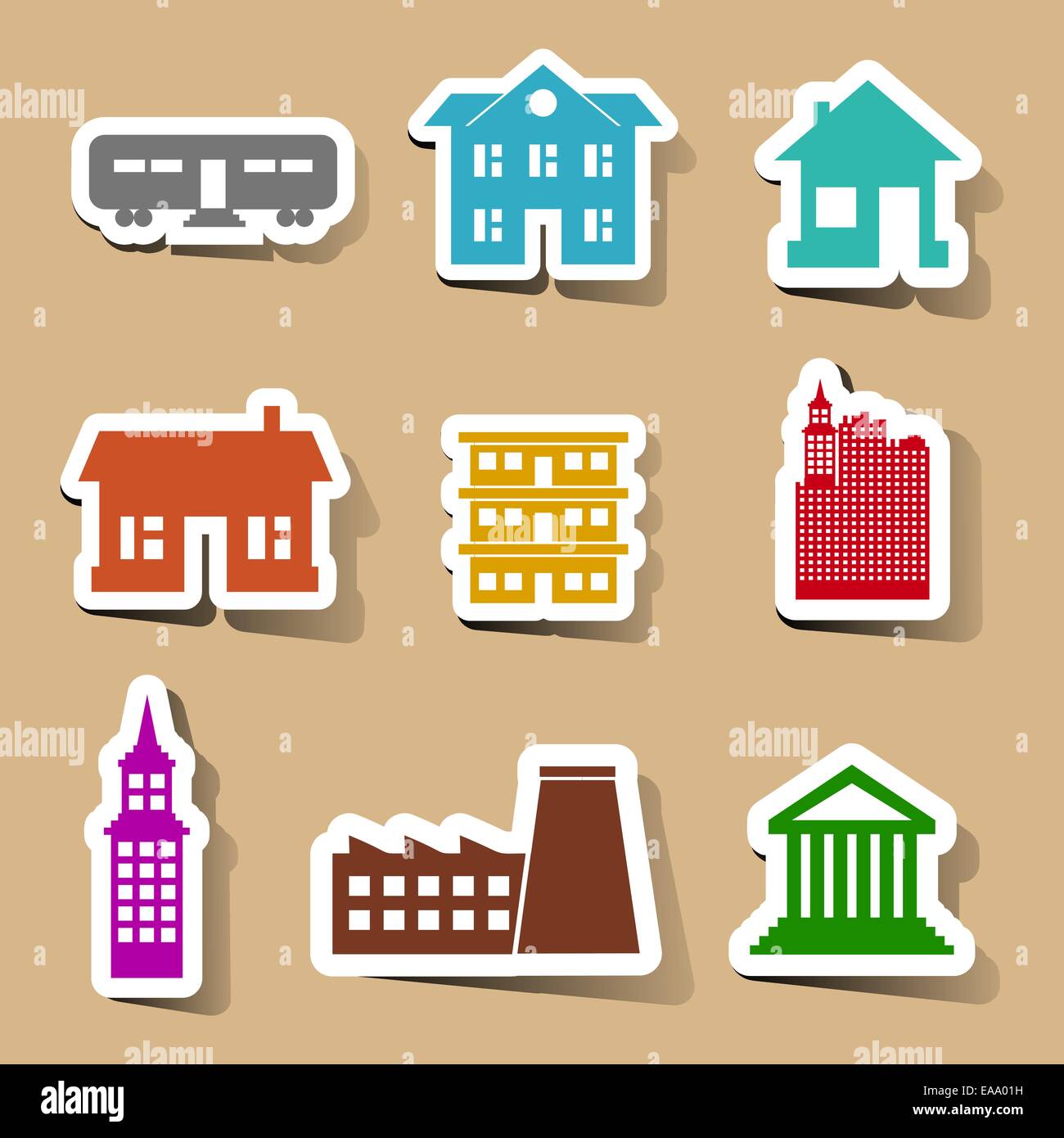 Building icons set on color stickers vector illustration Stock Vector ...