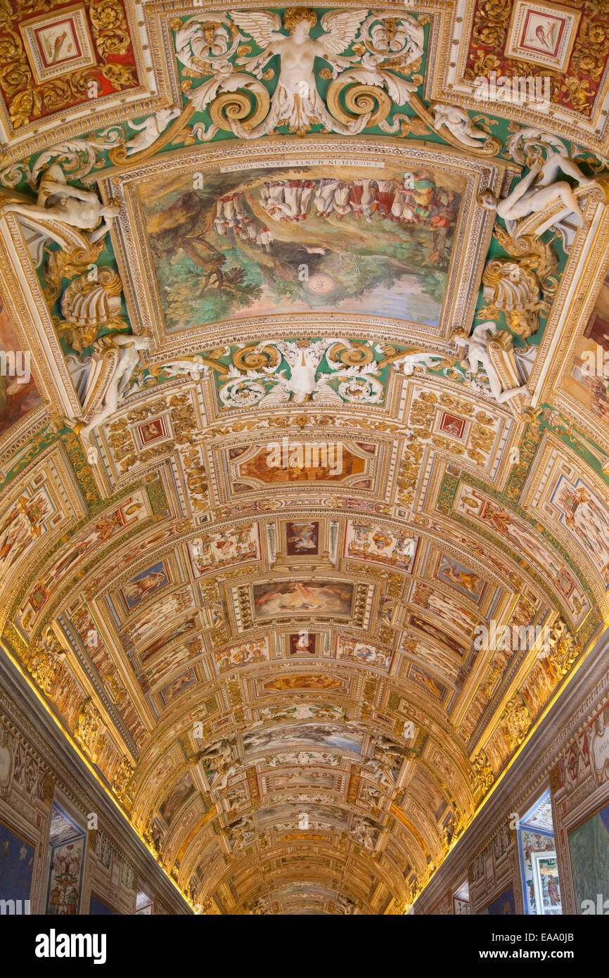 Ceiling of Gallery of Maps inside Vatican Museum (UNESCO World Heritage Site), Vatican City, Rome, Italy Stock Photo