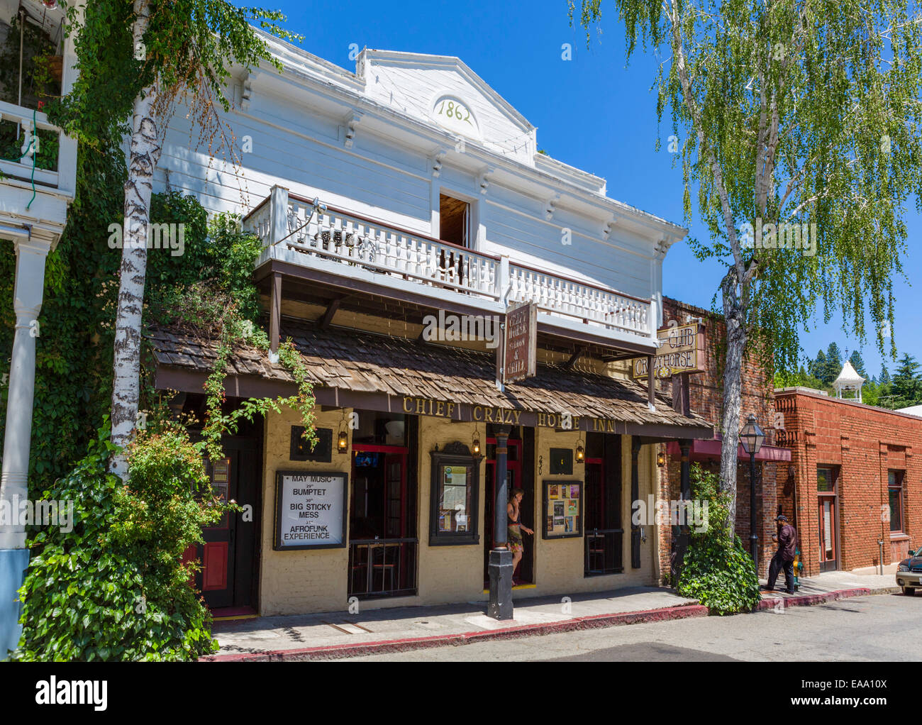 Crazy Horse Saloon and Grill on Commercial Street in old gold mining town of Nevada City, Northern Gold Country, California, USA Stock Photo