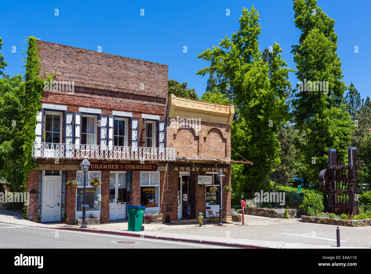South Yuba Canal Building & Ott’s Assay Office, the oldest business buildings in historic downtown Nevada City, California, USA Stock Photo