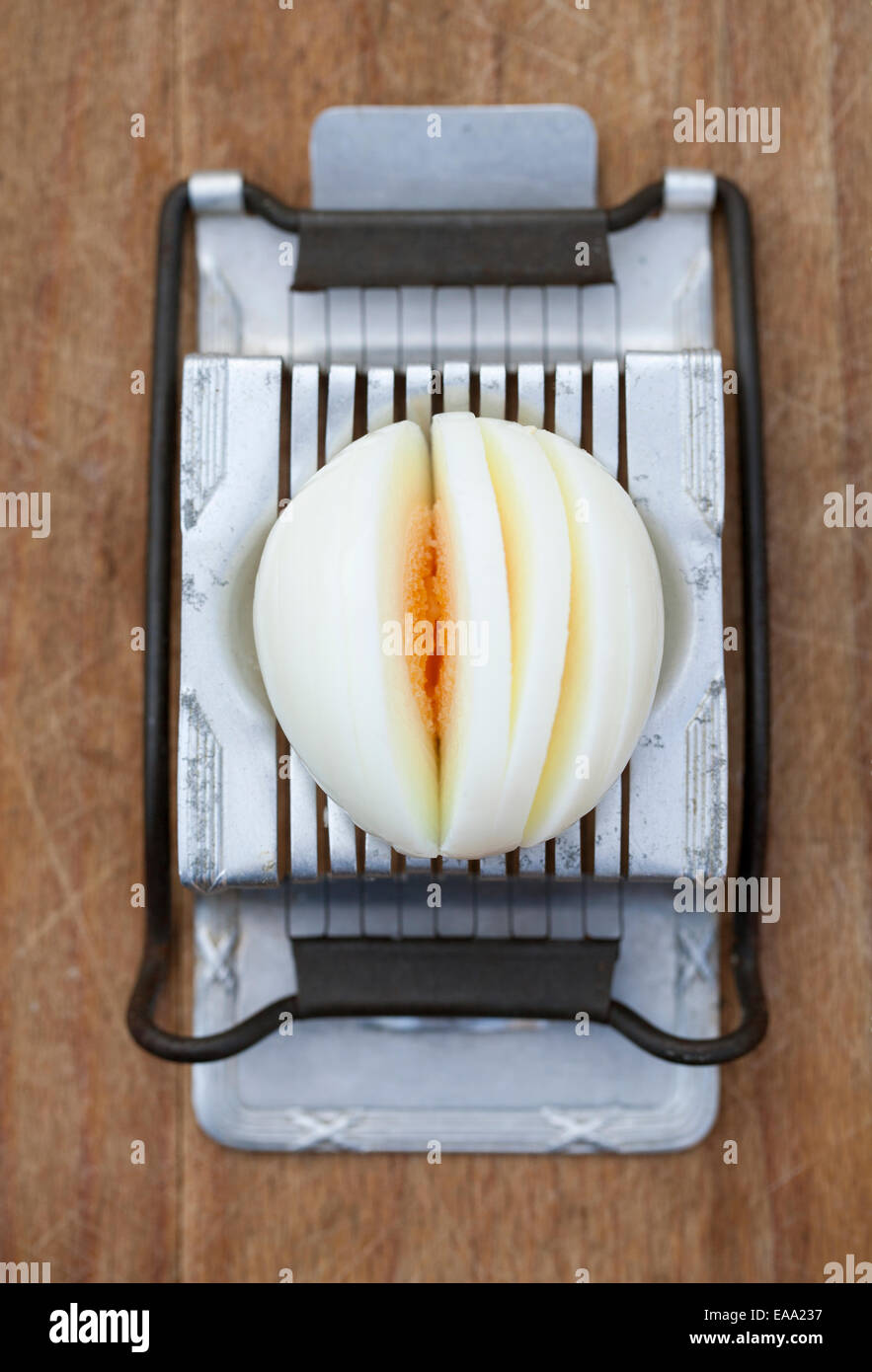 Boiled Egg in Vintage Slicer Stock Photo
