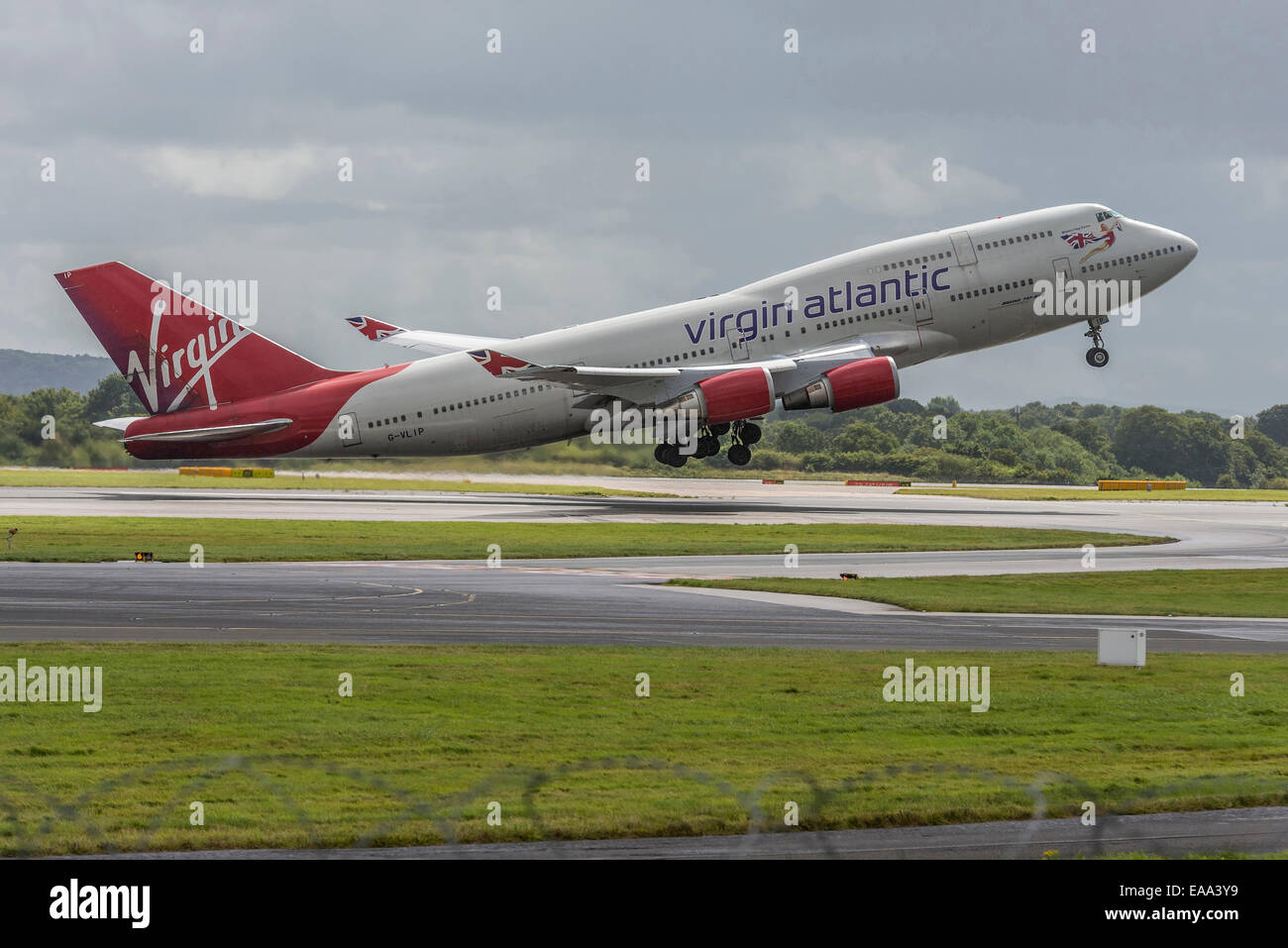 Virgin Atlantic Boeing 747-400 Jumbo named Hot Lips Stock Photo