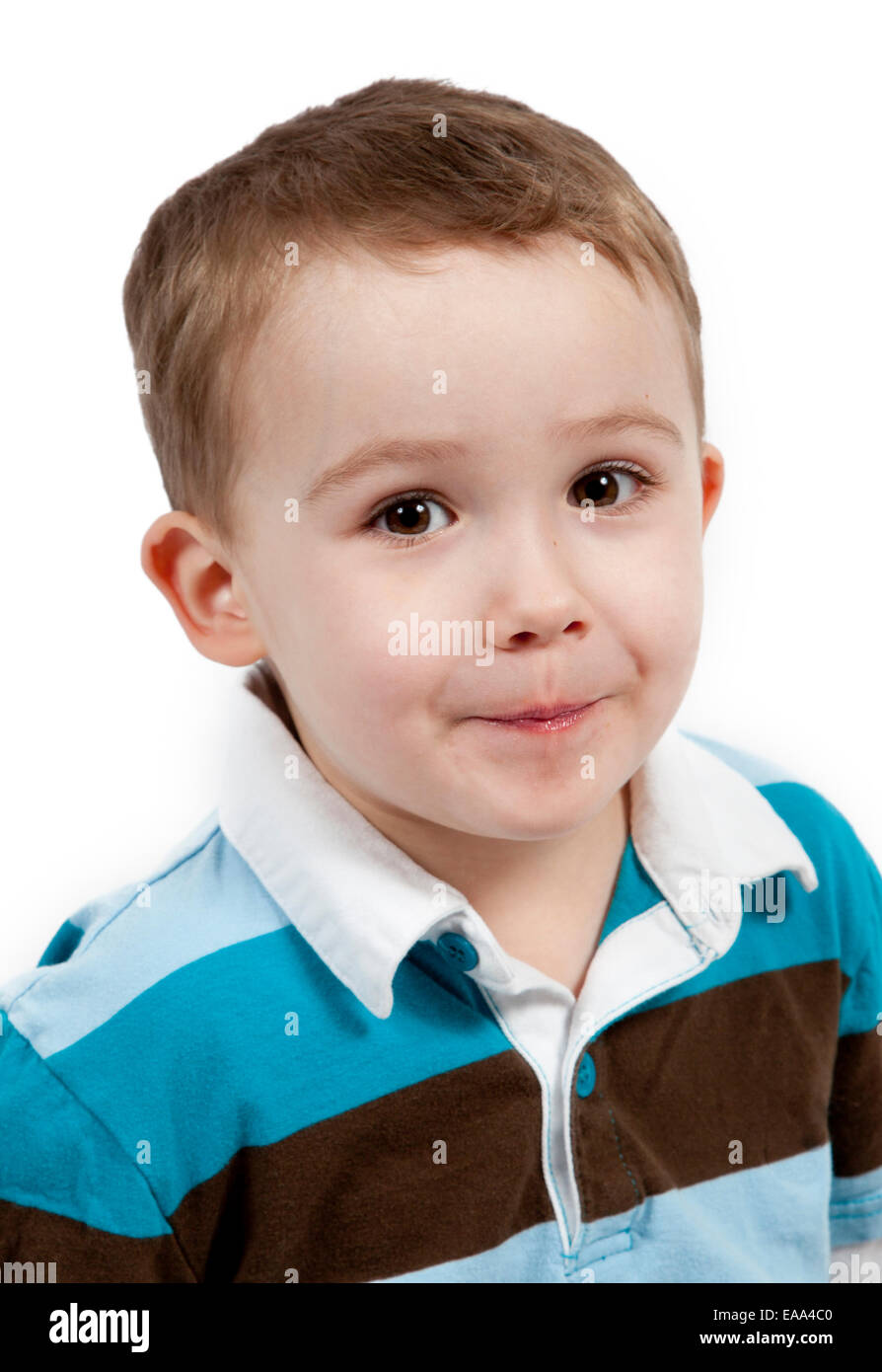 Portrait of a cute little boy. Isolated on white background Stock Photo