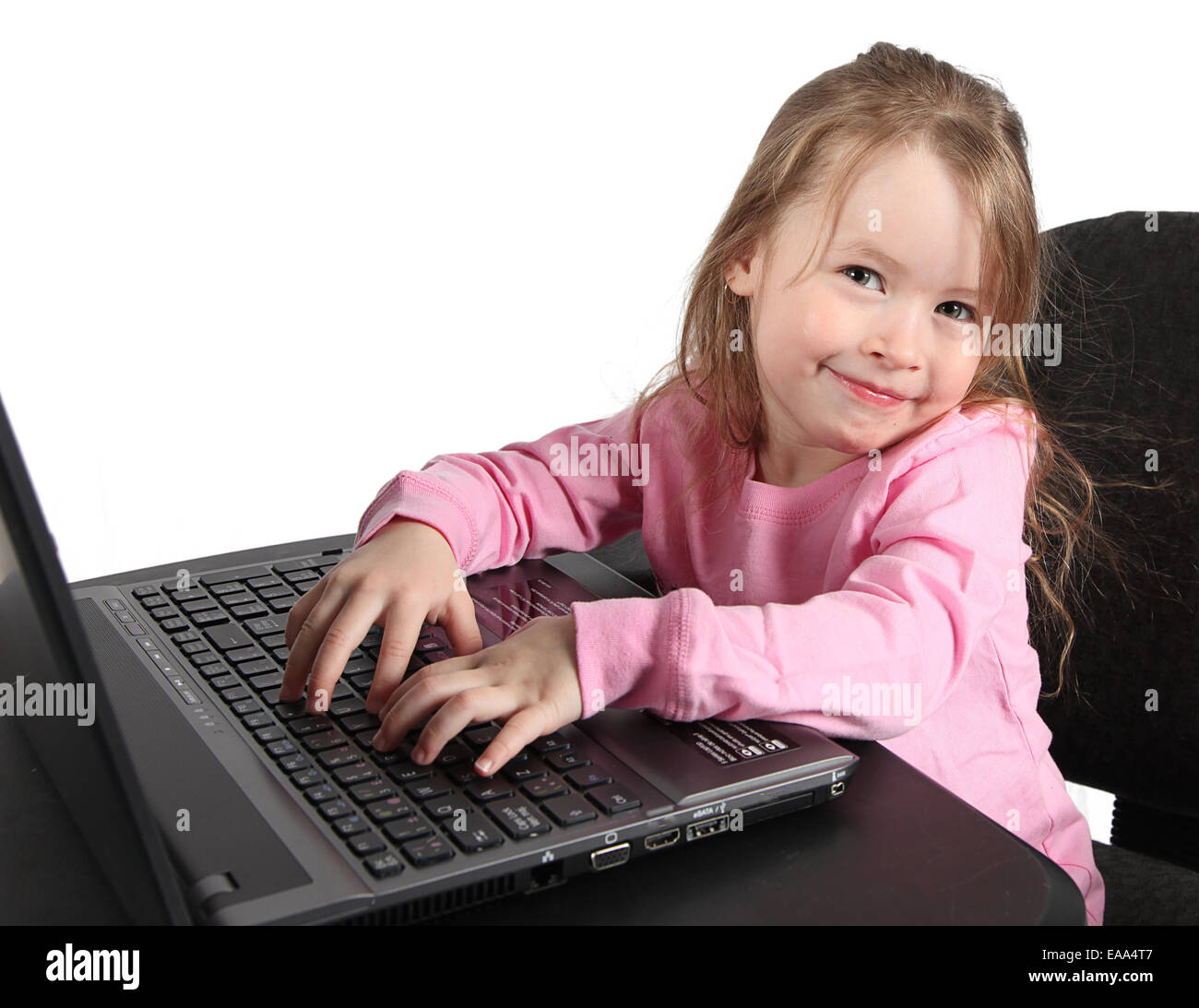 girl on a laptop - isolated over a white background Stock Photo - Alamy