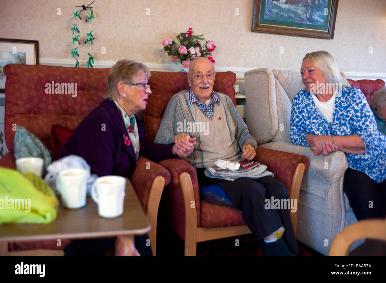 Care home in Bungay Suffolk,England UK. Patient and family and friends are model released bu not the nursing staff. Stock Photo
