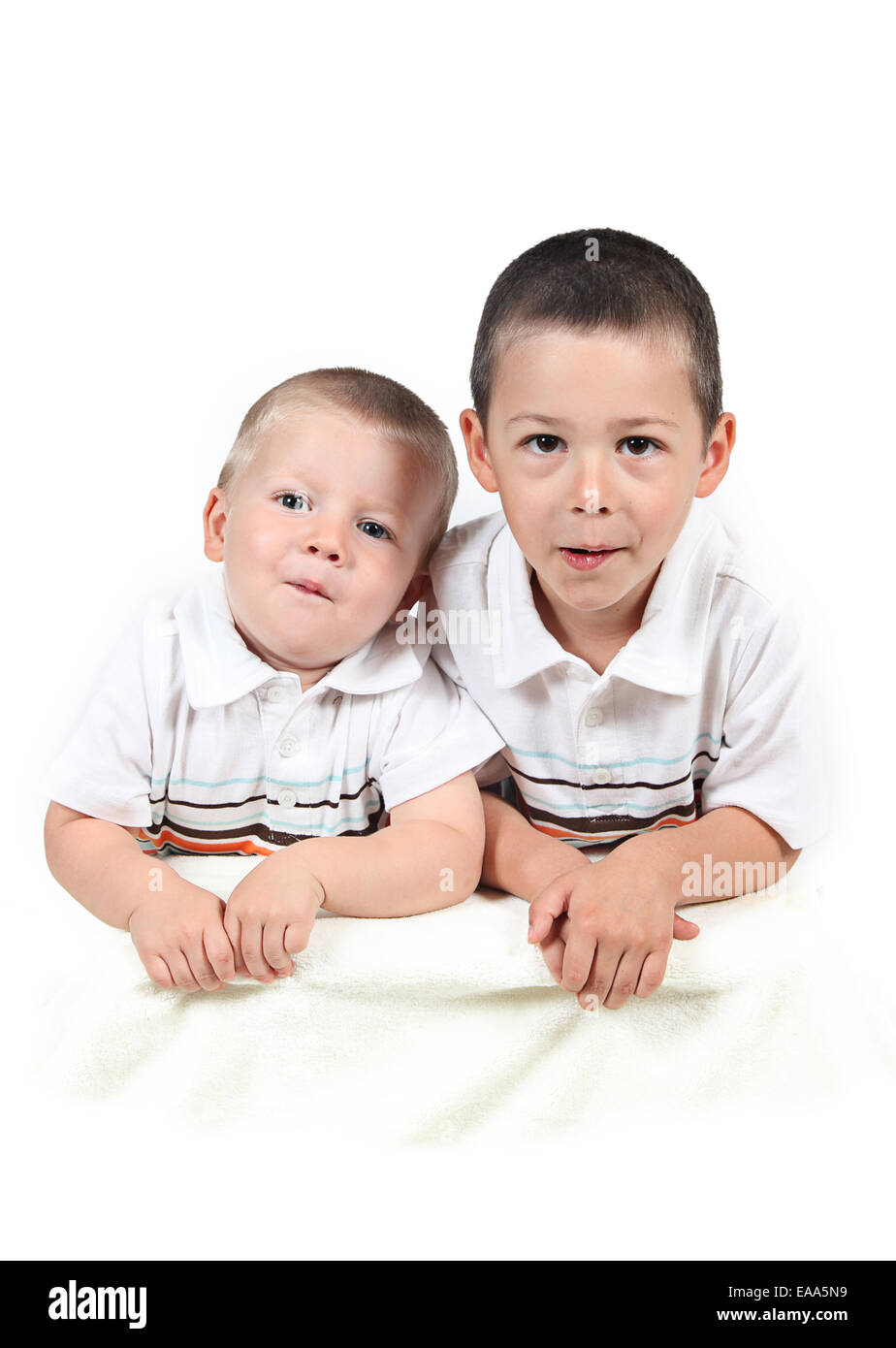 Adorable little brother and Sister on studio background Stock Photo Alamy