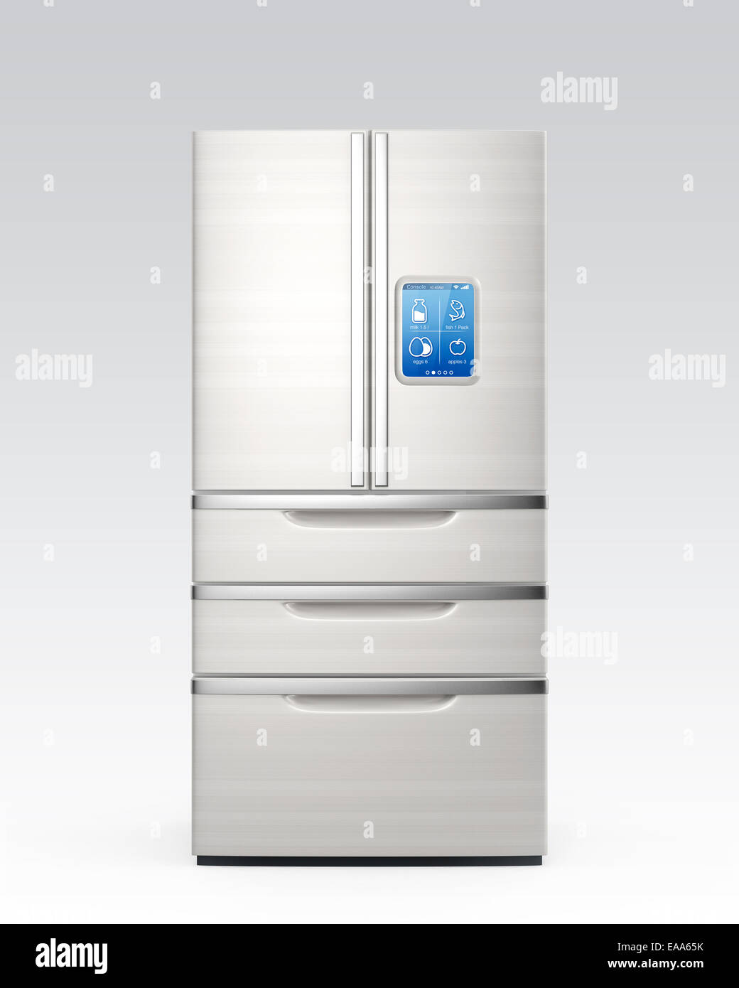 Smart refrigerator monitoring by smart phone concept Stock Photo