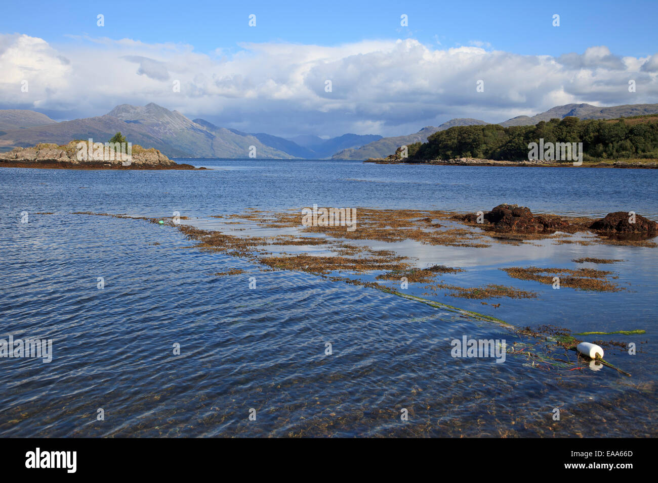 View towards Knoydart from Isle of Skye, Sound of Sleat, near Armadale to the hills of Knoydart on the mainland Stock Photo