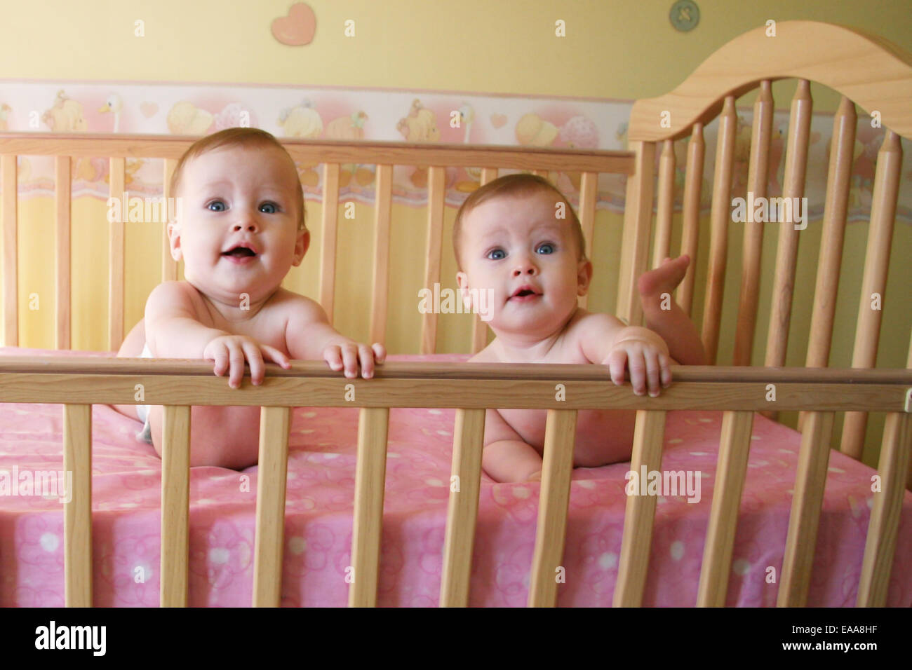 Twins in crib hi res stock photography and images Alamy