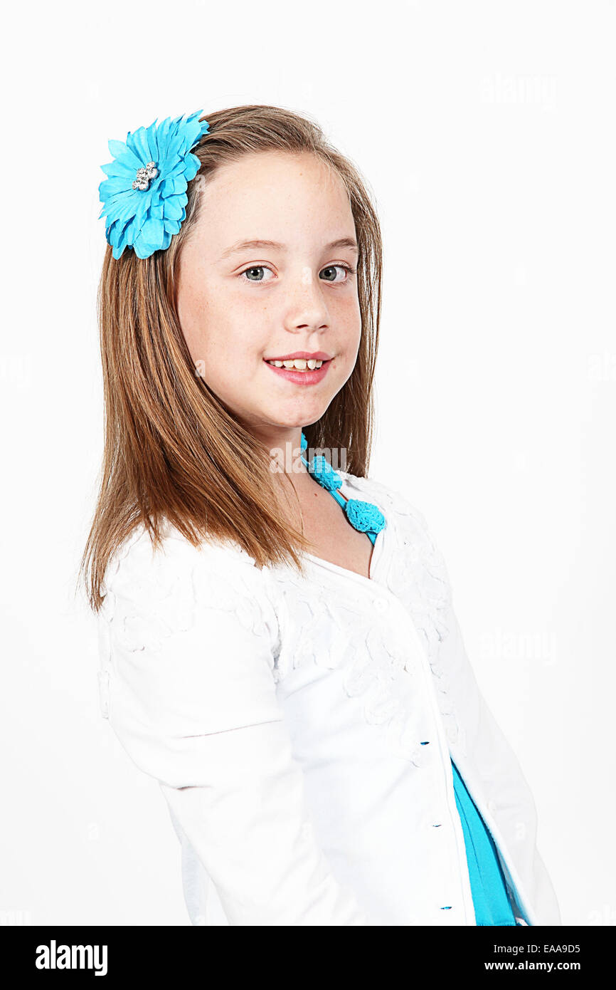 Beautiful Young Girl in studio posing on white background Stock Photo ...