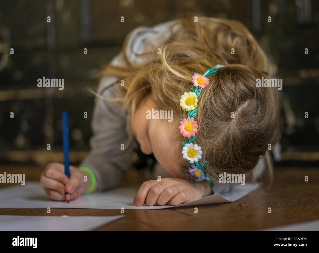 Young girl drawing, Reykjavik, Iceland Stock Photo
