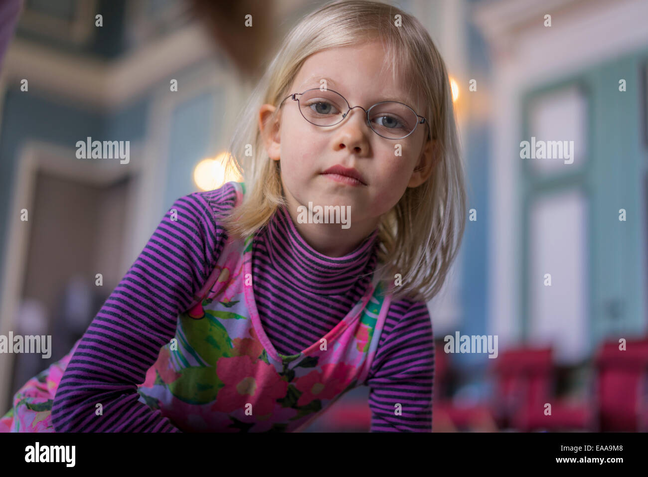 Portrait of Blonde Girl with Glasses, Reykjavik, Iceland Stock Photo