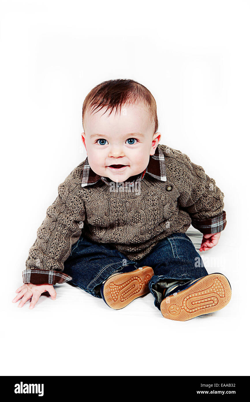 adorable background boy casual caucasian child childhood clean color confident cute emotion expression full fun happiness happy Stock Photo