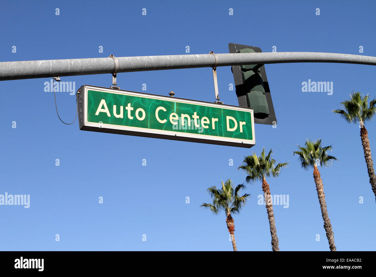 Auto Center drive street signpost in the car sales area of Tustin California USA Stock Photo