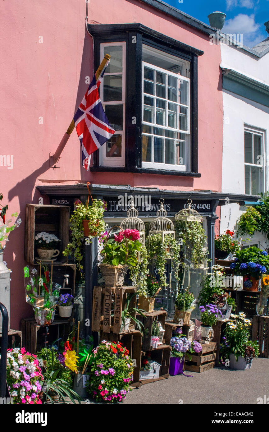 Flower shop on Lyme Regis main street Dorset Stock Photo