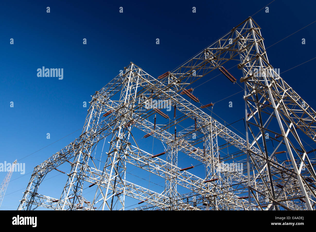 Pylons taking hydro electric from the Hoover Dam, USA. Stock Photo