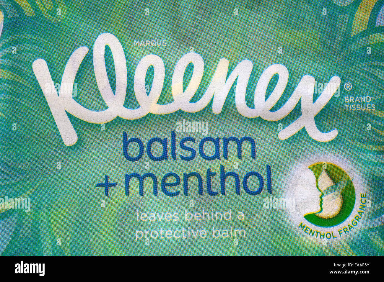 Marque Kleenex balsam + menthol brand tissues leaves behind a