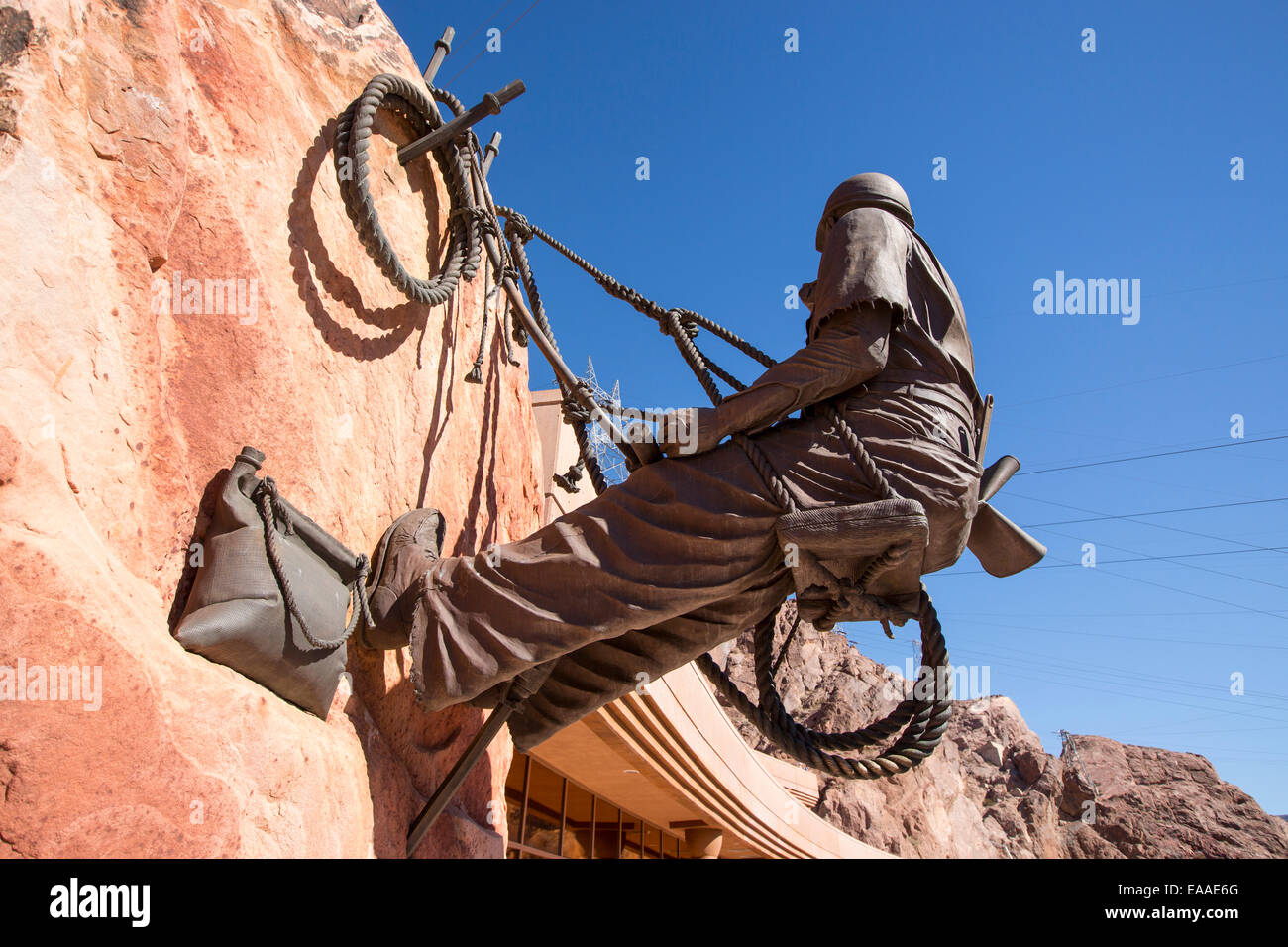 A sculpture of a construction worker at the Hoover Dam and Lake Mead hydro electric plant. Stock Photo